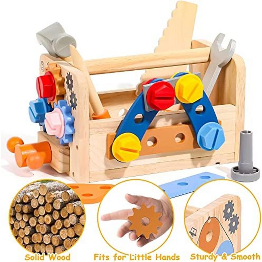 Activity-board  Boîte à outils pour enfants, établi avec tablier, ceinture à outils, jouets en bois pour enfants 