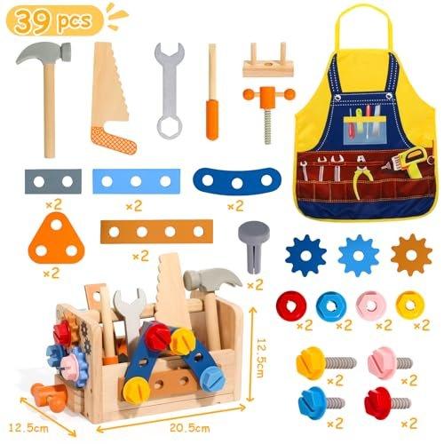 Activity-board  Boîte à outils pour enfants, établi avec tablier, ceinture à outils, jouets en bois pour enfants 