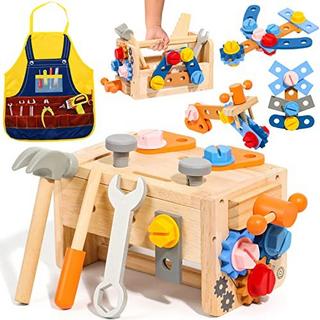 Activity-board  Boîte à outils pour enfants, établi avec tablier, ceinture à outils, jouets en bois pour enfants 