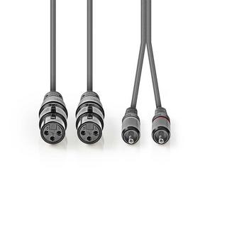 Nedis  Câble audio symétrique | 2x XLR 3-Pin Femelle | 2x RCA Mâle | Nickelé | 1.50 m | Rond | PVC | Gris foncé | Gaine carton 
