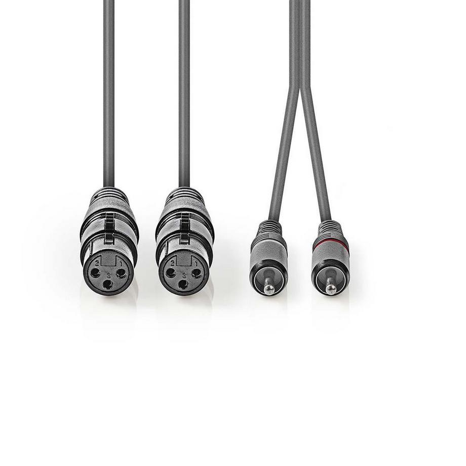 Nedis  Câble audio symétrique | 2x XLR 3-Pin Femelle | 2x RCA Mâle | Nickelé | 1.50 m | Rond | PVC | Gris foncé | Gaine carton 