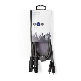 Nedis  Câble audio symétrique | 2x XLR 3-Pin Femelle | 2x RCA Mâle | Nickelé | 1.50 m | Rond | PVC | Gris foncé | Gaine carton 