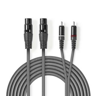 Nedis  Câble audio symétrique | 2x XLR 3-Pin Femelle | 2x RCA Mâle | Nickelé | 1.50 m | Rond | PVC | Gris foncé | Gaine carton 