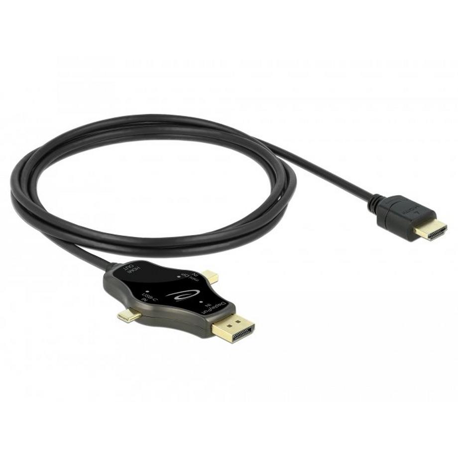 DeLOCK Câble de moniteur 3 en 1 avec USB-C / DisplayPort / mini DisplayPort dans une sortie HDMI de 4K 60 Hz