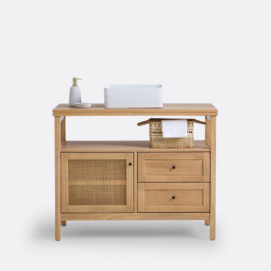 La Redoute Intérieurs Meuble sous vasque pin et cannage L100 cm  