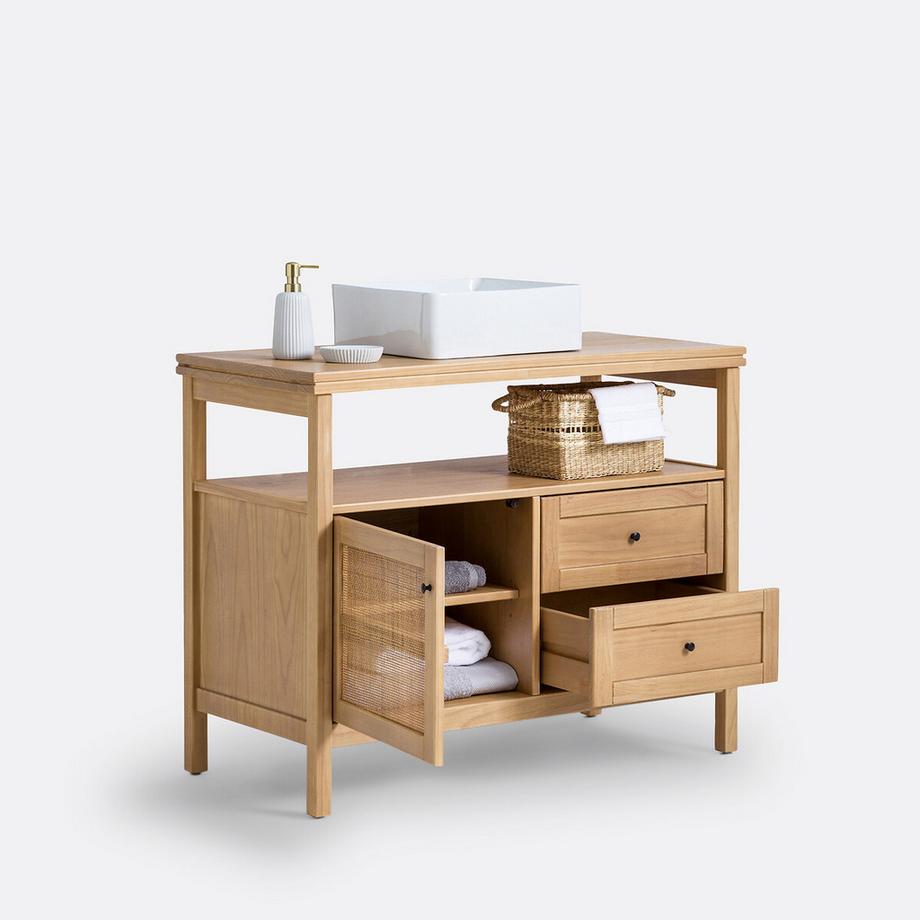La Redoute Intérieurs Meuble sous vasque pin et cannage L100 cm  