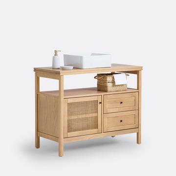 Waschtischunterschrank Kiefer und Rohrgeflecht B100 cm