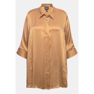 Ulla Popken  Blusa dal taglio svasato con cupro, pieghe godet, colletto da camicia e maniche a 3/4 