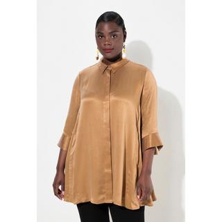 Ulla Popken  Blusa dal taglio svasato con cupro, pieghe godet, colletto da camicia e maniche a 3/4 