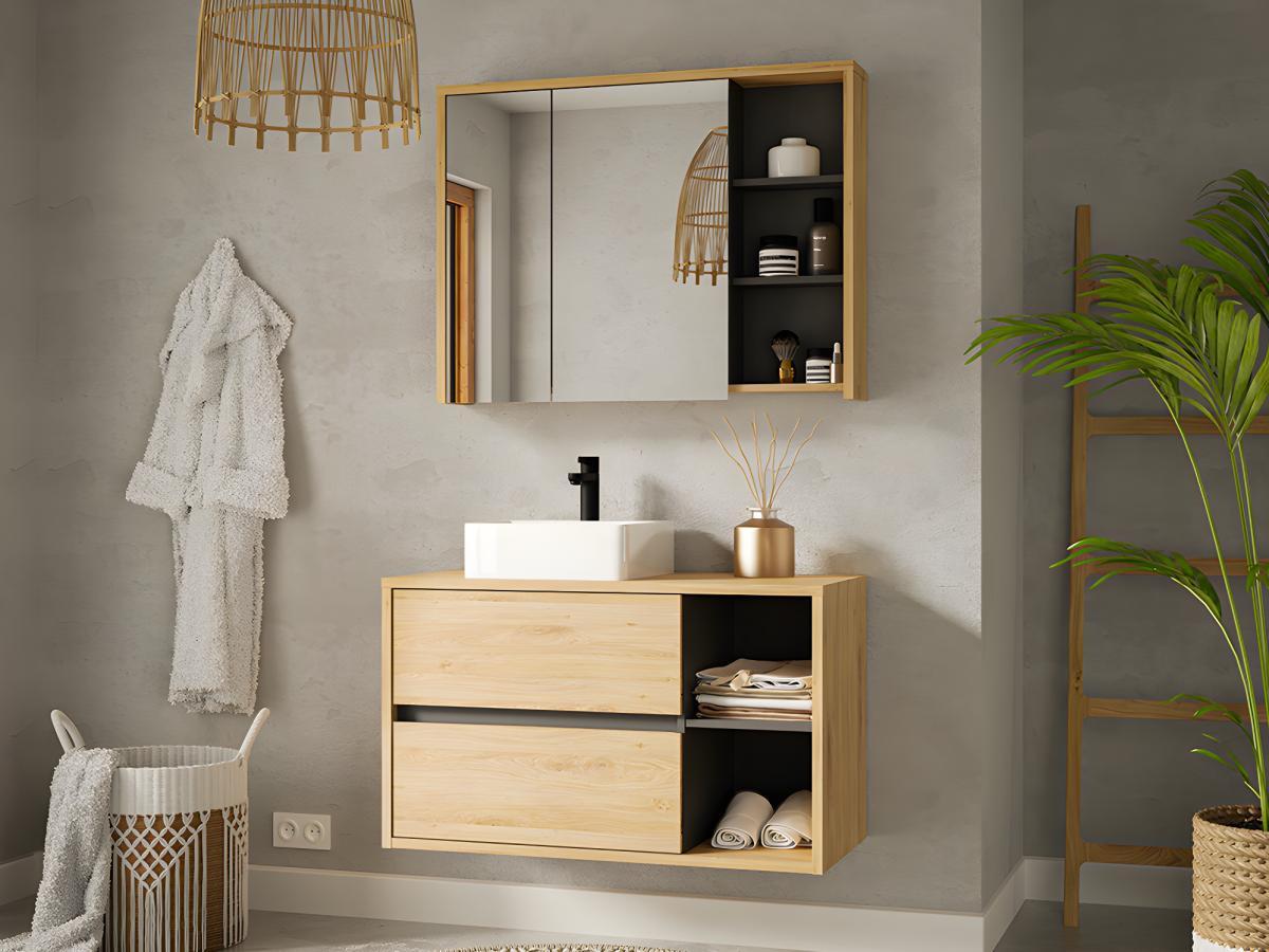 Vente-unique Badezimmer Spiegelschrank - Naturfarben - 100 cm - PURNAL  