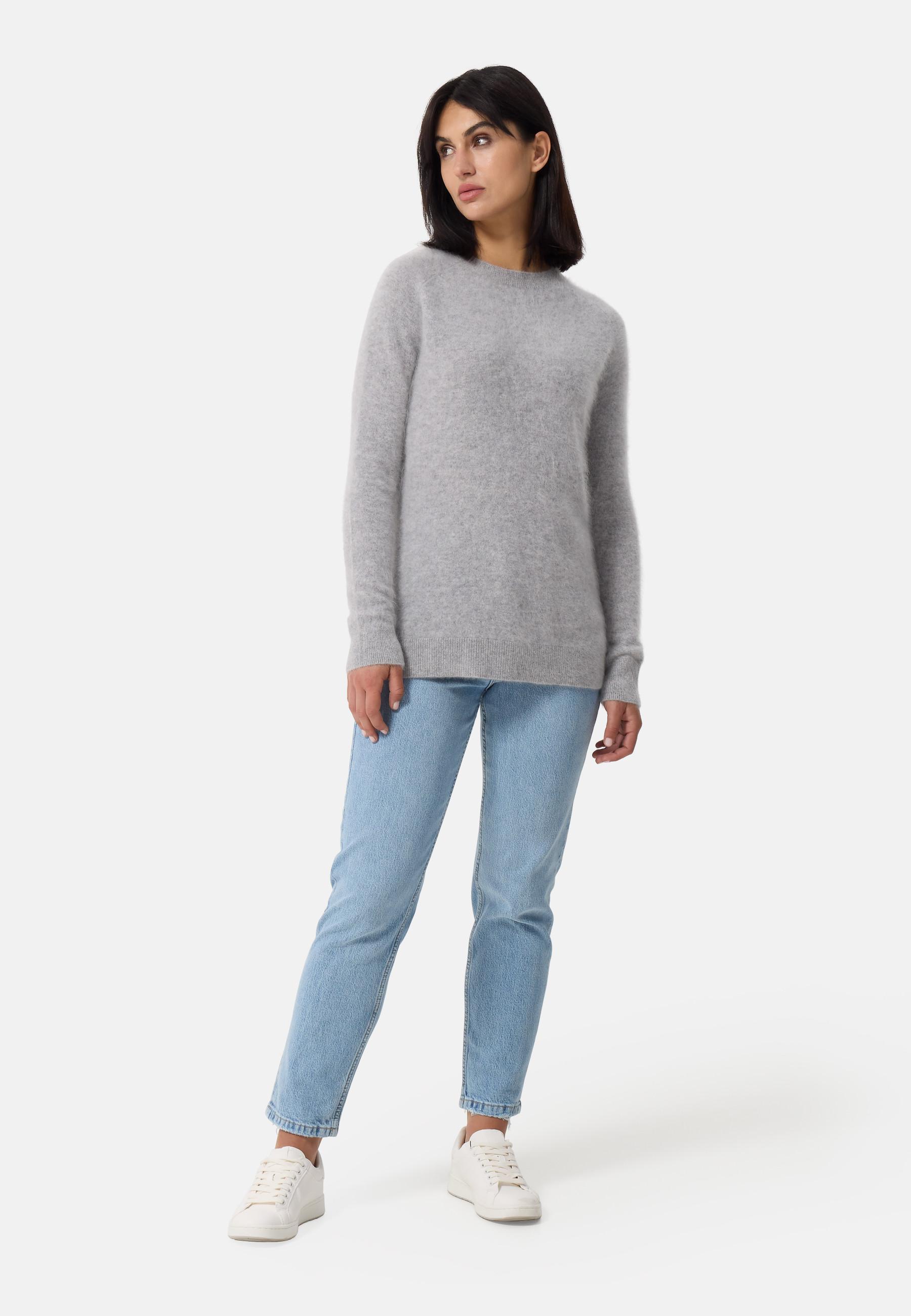 CASH-MERE.CH  Brushed Kaschmir Rundhals Pullover mit Seitenschlitzen 