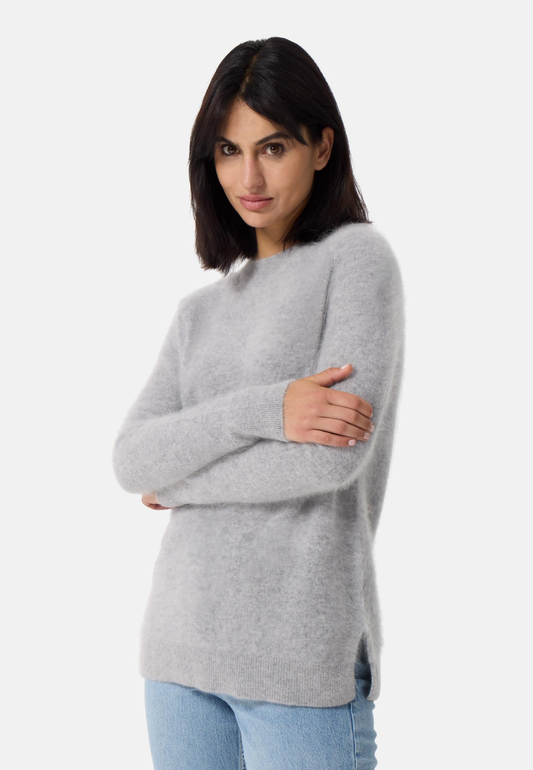 CASH-MERE.CH  Brushed Kaschmir Rundhals Pullover mit Seitenschlitzen 