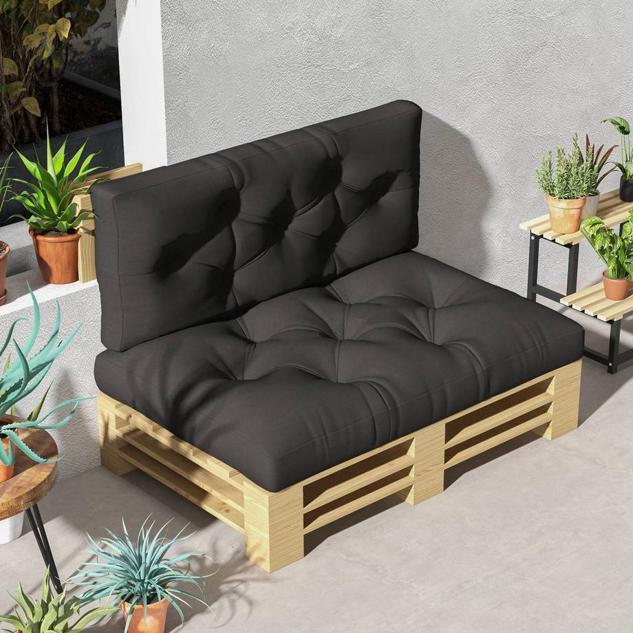 Northio Coussin De Palette Lot De 2 Coussins De Banc Avec Protection Uv Coussin De Siège Rembourré Coussin De Banc De Jardin Pour Canapé Palette, Balcon, Polyester, Gris Foncé  