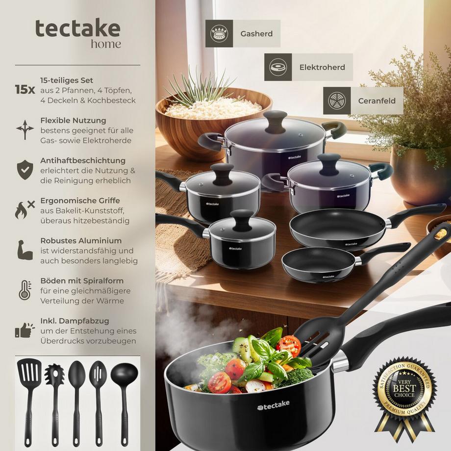 Tectake Set di pentole non adatte a induzione Varese 15 pezzi  