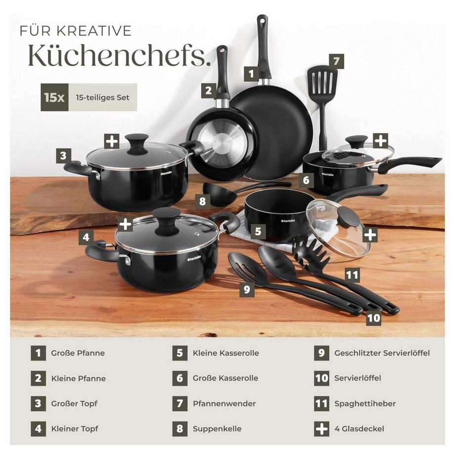 Tectake Set di pentole non adatte a induzione Varese 15 pezzi  