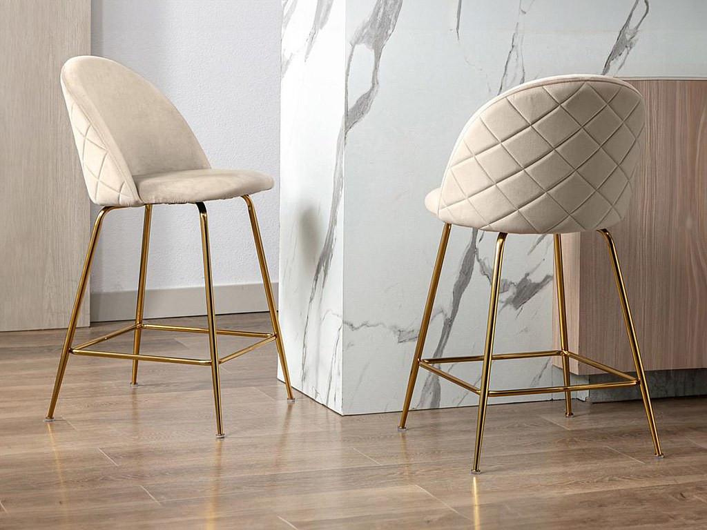 Vente-unique Sgabello da bar Velluto e Metallo Dorato Lotto di 2 MELBOURNE  