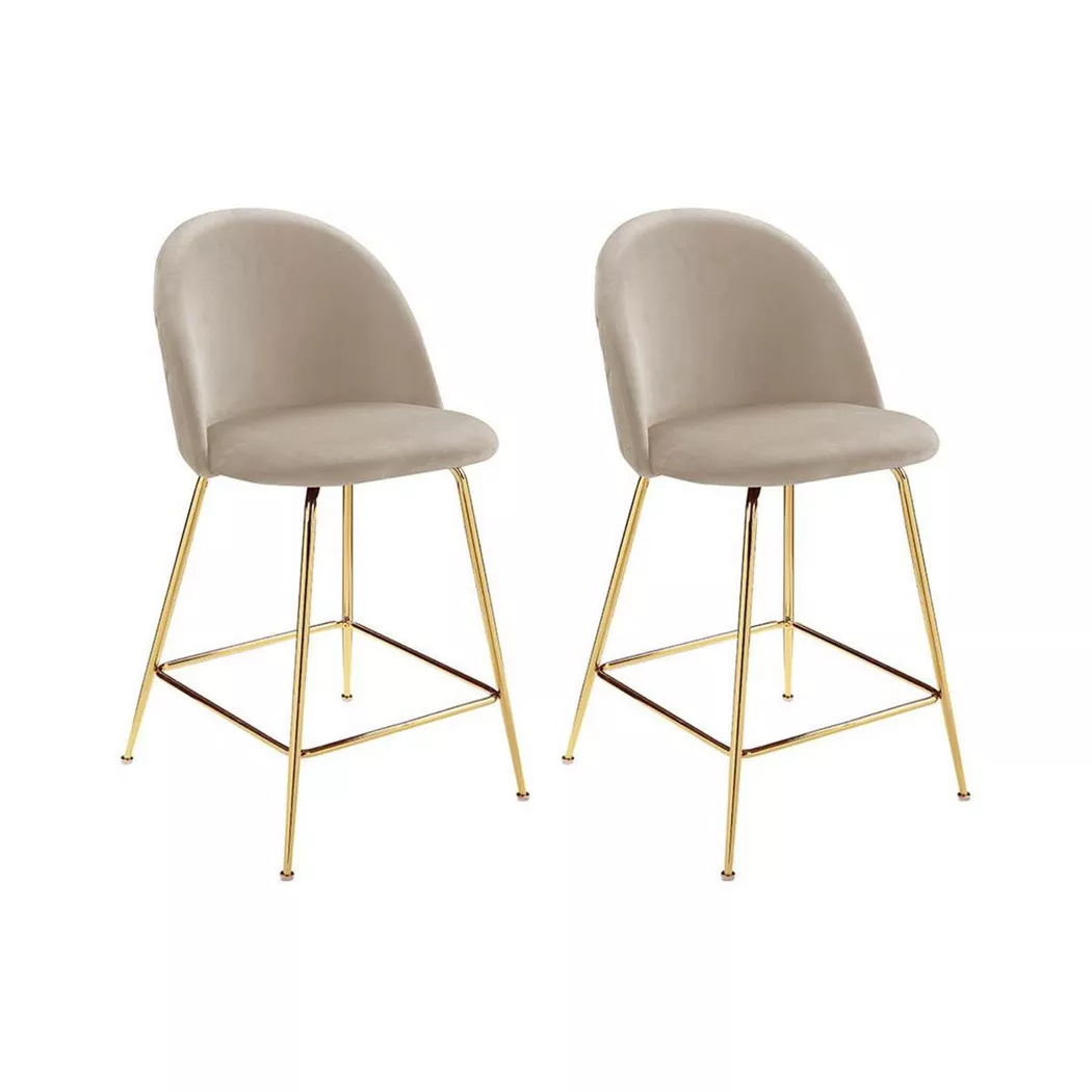 Vente-unique - Lot de 2 tabourets de bar MELBOURNE Velours métal doré, One Size, Beige