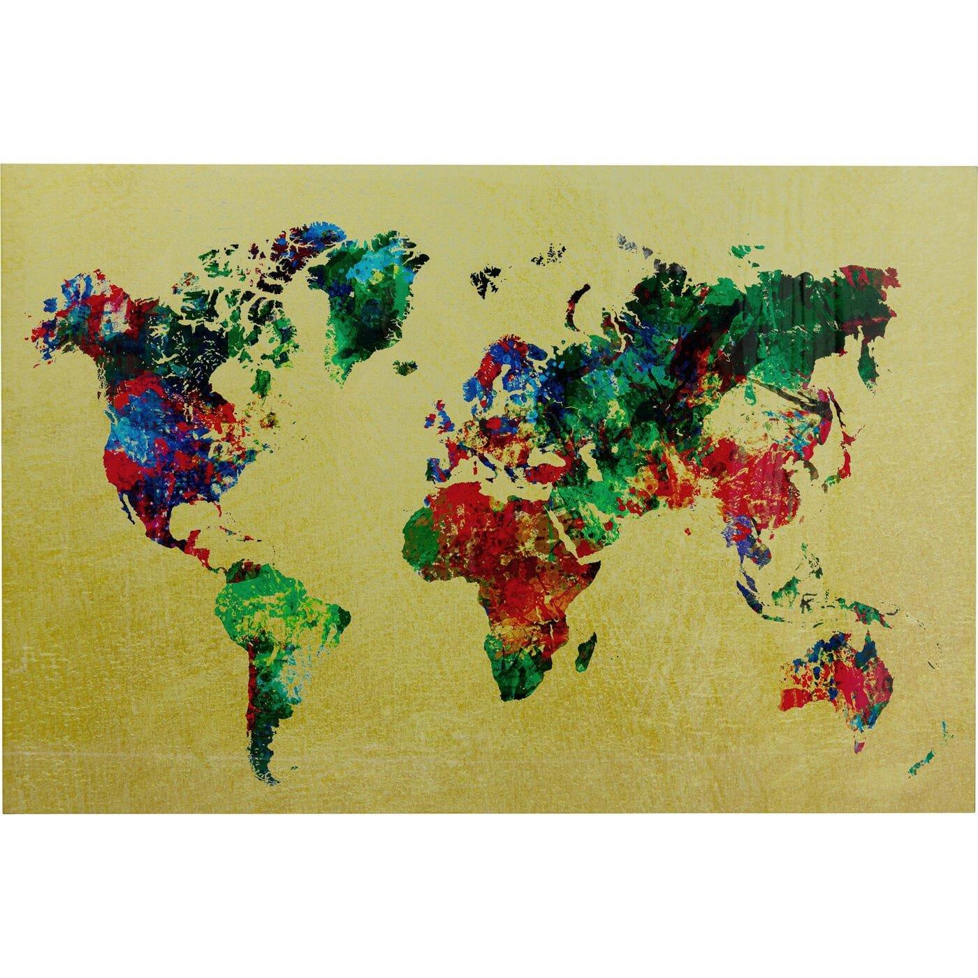 KARE Design Glasbild Metallic Colourful Map 150x100  