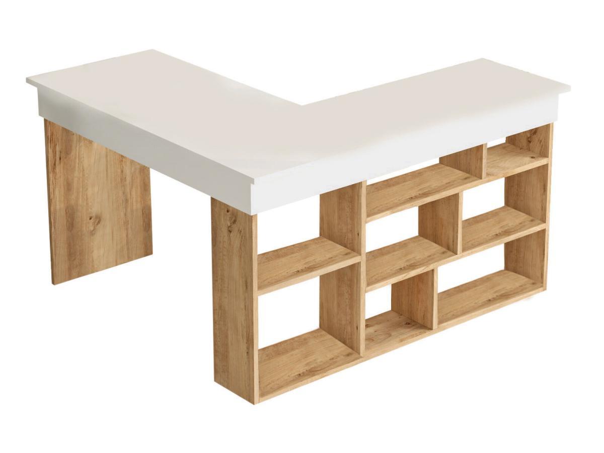 Vente-unique Bureau d'angle avec rangements - Coloris : Blanc et naturel - LILEUL  