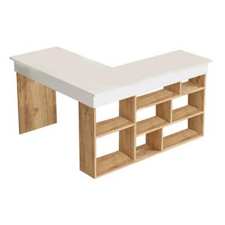 Vente-unique Bureau d'angle avec rangements - Coloris : Blanc et naturel - LILEUL  