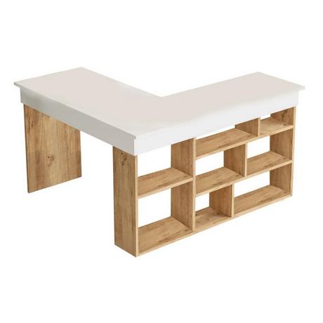 Vente-unique Bureau d'angle avec rangements - Coloris : Blanc et naturel - LILEUL  