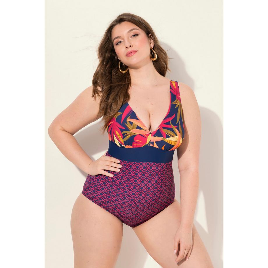 Ulla Popken Badeanzug Blätter Softcups Vorderfutter  