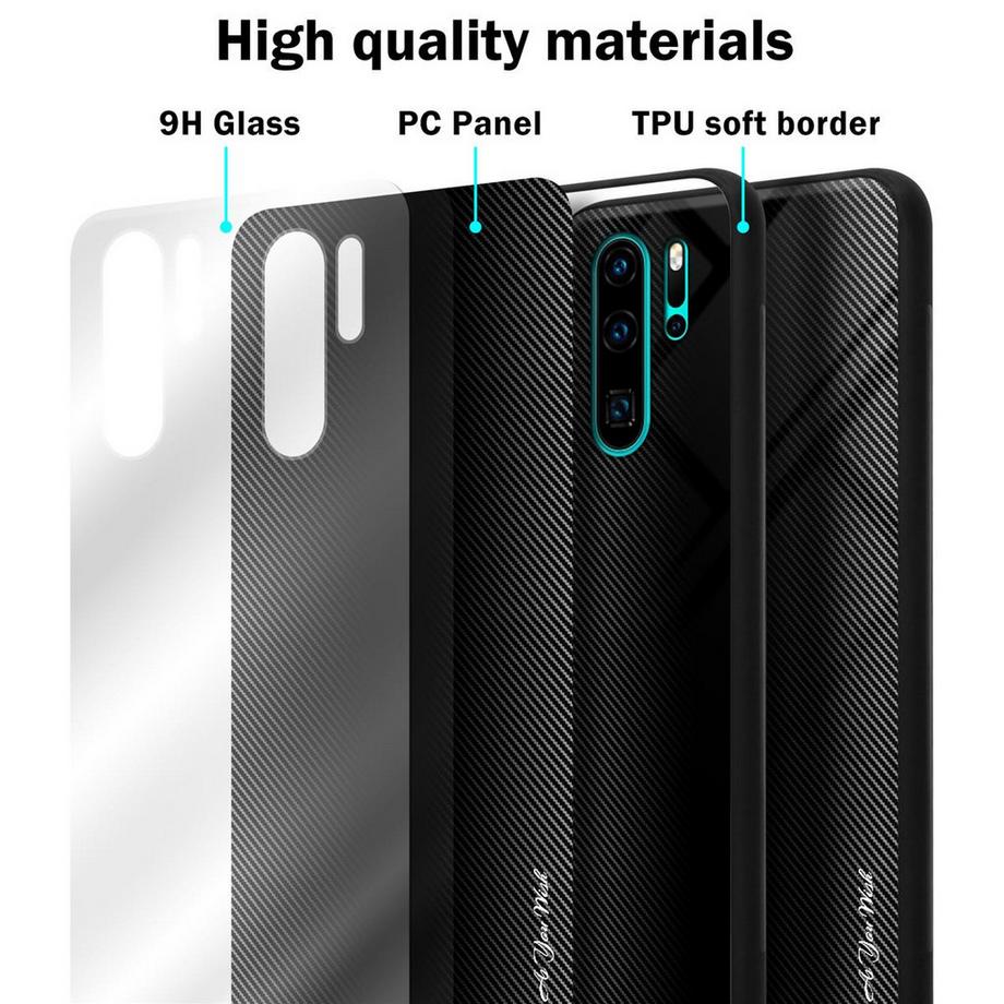 Cadorabo  Housse compatible avec Huawei P30 PRO - Aspect rayé - Coque de protection en silicone TPU et dos en verre trempé 