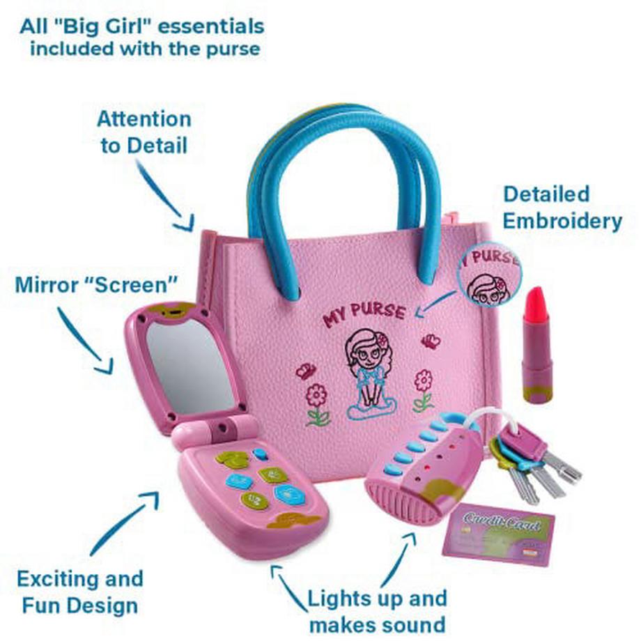 Activity-board  Ensemble princesse pour filles avec sac à main, téléphone à clapet, télécommande lumineuse avec clés, rouge à lèvres, carte de crédit pour enfants - jouets de jeu de rôle 