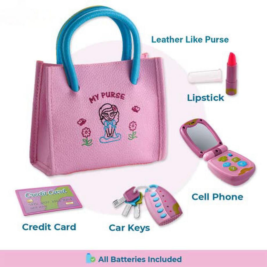 Activity-board  Ensemble princesse pour filles avec sac à main, téléphone à clapet, télécommande lumineuse avec clés, rouge à lèvres, carte de crédit pour enfants - jouets de jeu de rôle 