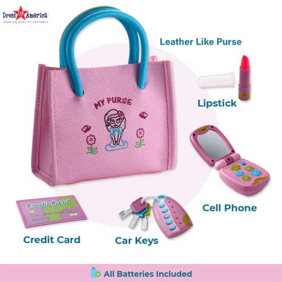 Activity-board  Ensemble princesse pour filles avec sac à main, téléphone à clapet, télécommande lumineuse avec clés, rouge à lèvres, carte de crédit pour enfants - jouets de jeu de rôle 