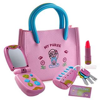 Activity-board  Ensemble princesse pour filles avec sac à main, téléphone à clapet, télécommande lumineuse avec clés, rouge à lèvres, carte de crédit pour enfants - jouets de jeu de rôle 