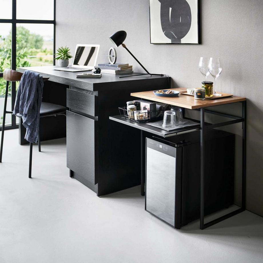 Yamazaki Table avec tablette en bois et tablette coulissante TOWER  