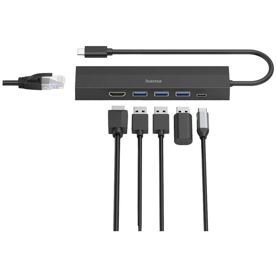 hama  USB-C-Hub, Multiport, 6 Ports, 3x USB-A, USB-C, HDMI, LAN Ethernet 
