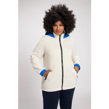 Veste en teddy, capuche dézippable, col droit, dos plus long