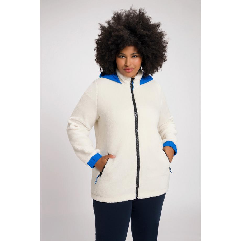 Ulla Popken Veste Teddy Capuche Col Droit Plus Longue au Dos  