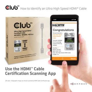 Club3D  Câble HDMI Ultra High Speed Club 3D 10K 120 Hz 48 Gbps mâle/mâle 2 mètres 