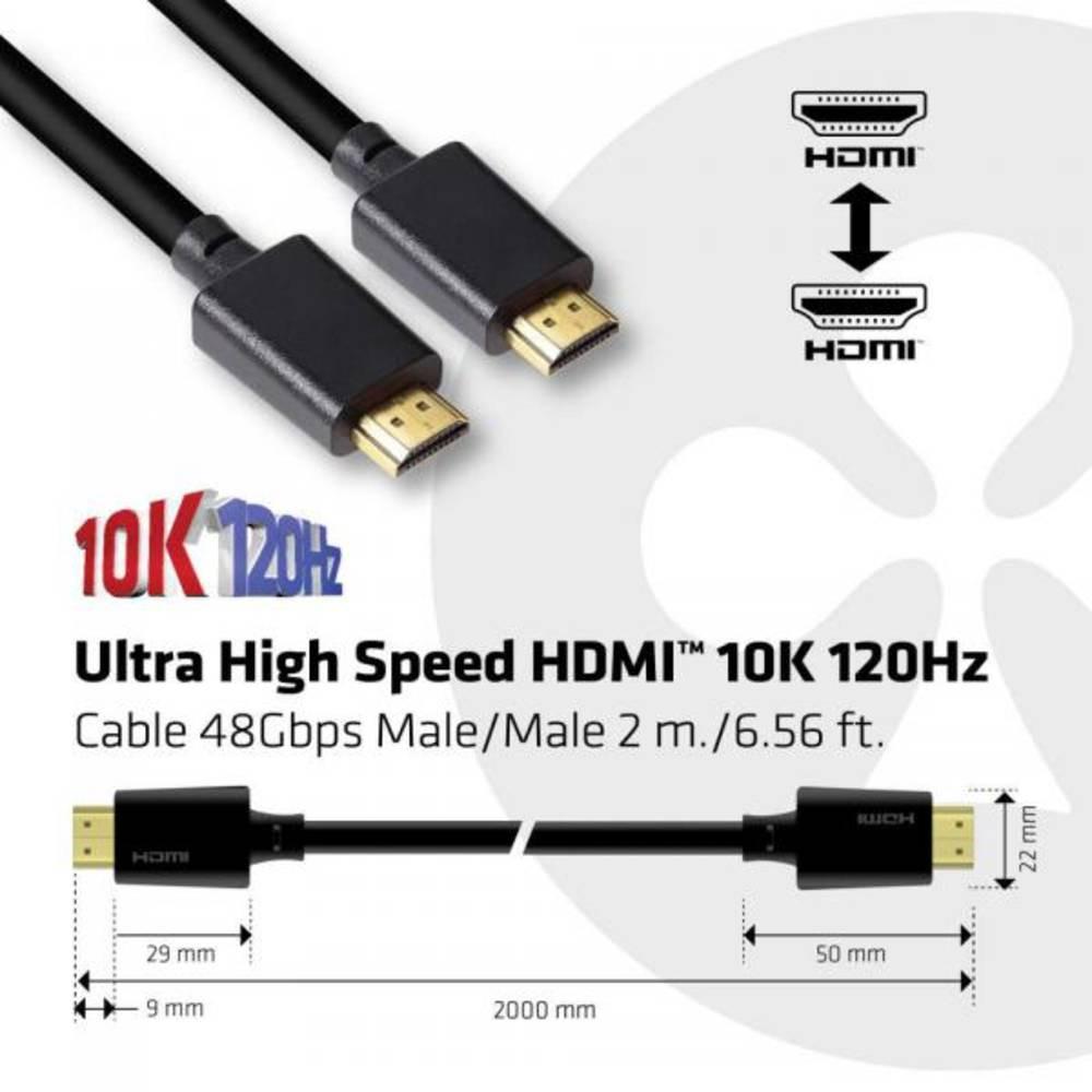 Club3D  Câble HDMI Ultra High Speed Club 3D 10K 120 Hz 48 Gbps mâle/mâle 2 mètres 