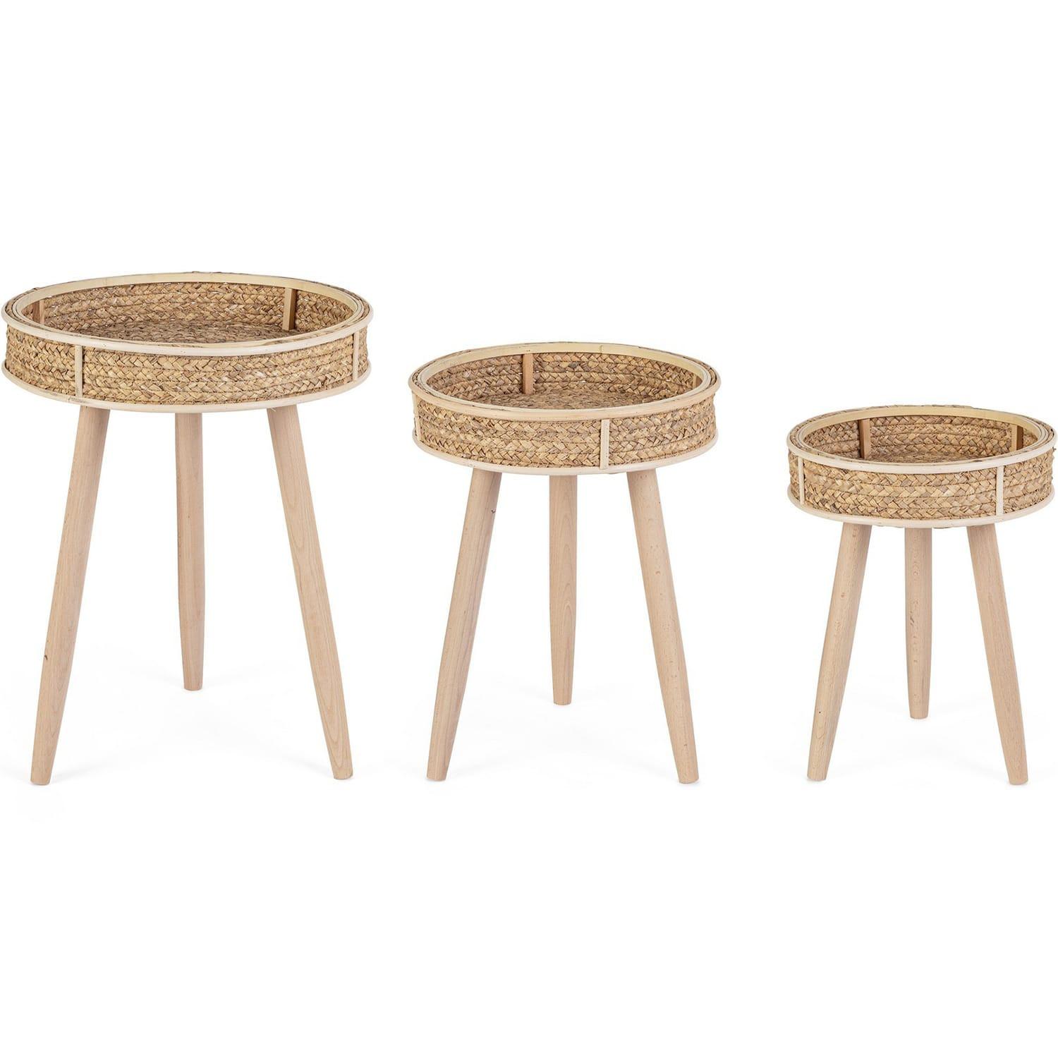 mutoni Table basse Clevon ronde naturelle (lot de 3)  