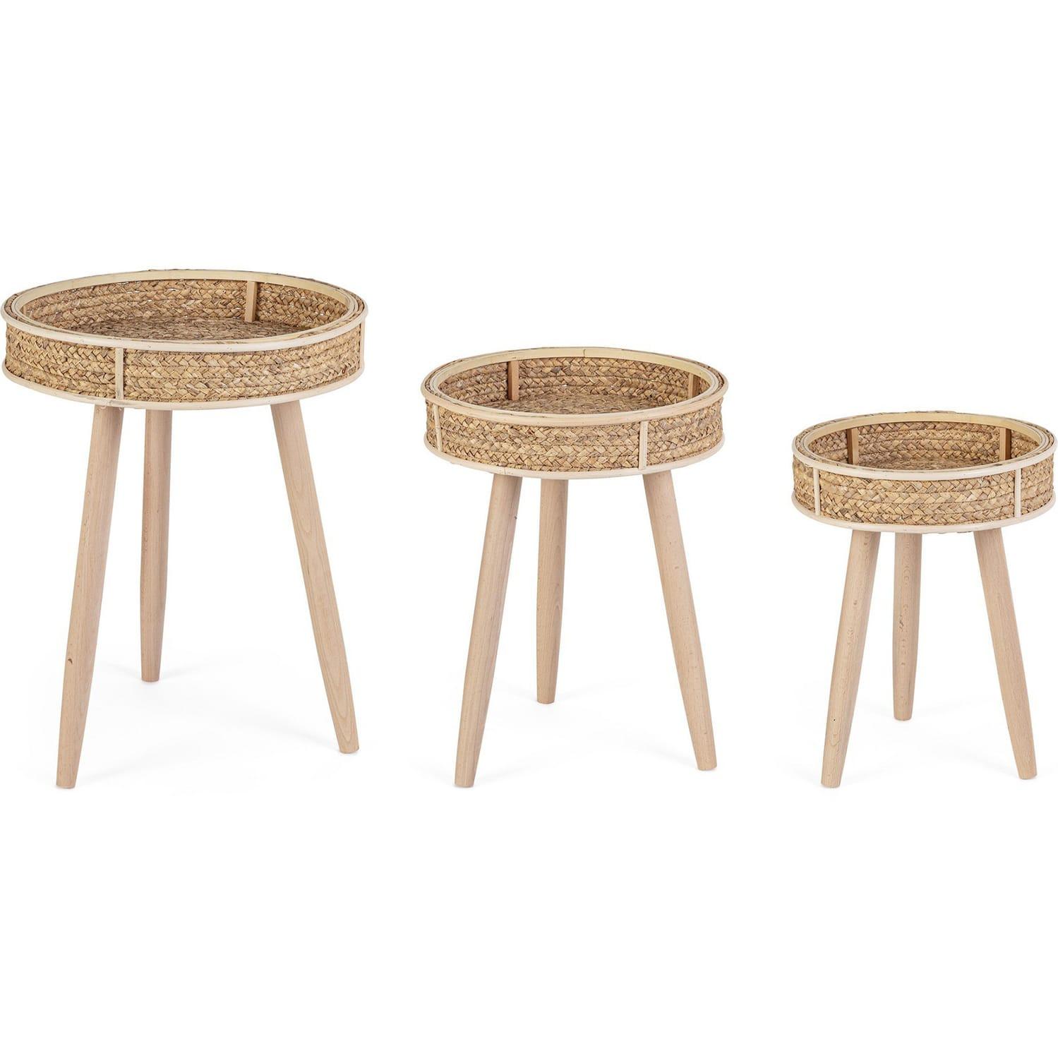 mutoni Table basse Clevon ronde naturelle (lot de 3)  