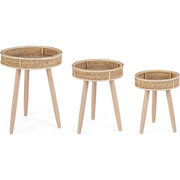Table basse Clevon naturel rond (set de 3)