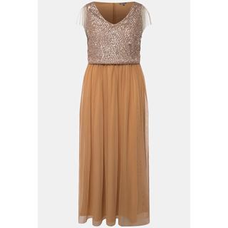 Ulla Popken Maxikleid Pailletten V-Ausschnitt ärmellos  