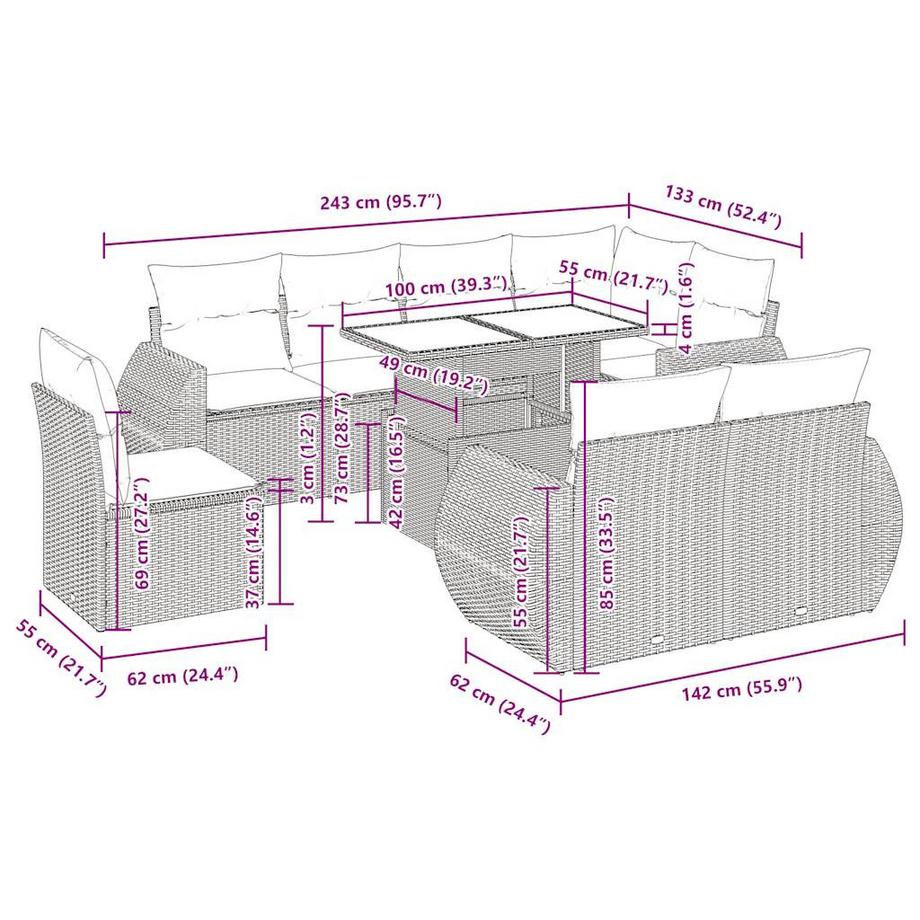 VidaXL Ensemble de canapés de jardin rotin synthétique  