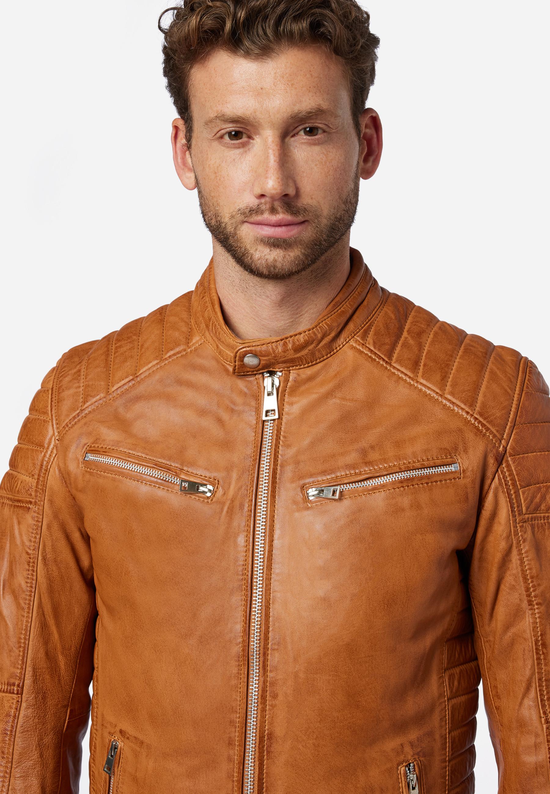 RICANO  Blouson en cuir pour homme Cooper - style motard avec col montant 