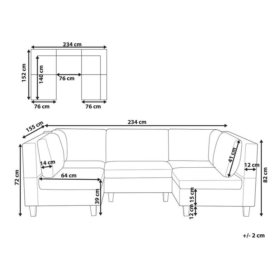 Beliani U-förmiges Sofa aus Stoff  UNSTAD  
