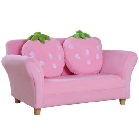 HOMCOM Kindersofa Erdbeere Gemütliches Sofa & Sessel Für Kinderzimmer, Softsofa Doppelsofa Einzelsofa, Kinder Stuhl  