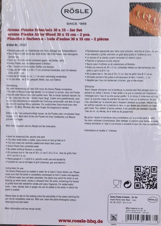 ROESLE 25167 Räucherbrett Erle 2er Set 30x15 cm  