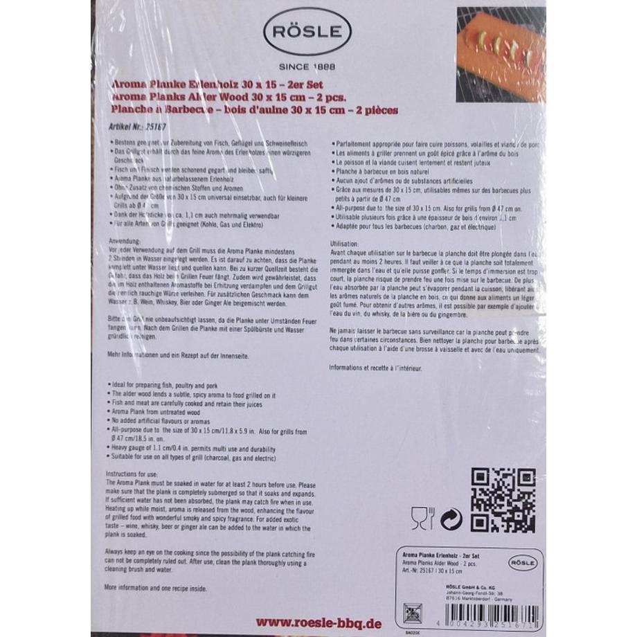 Rösle 25167 Räucherbrett Erle 2er Set 30x15 cm  