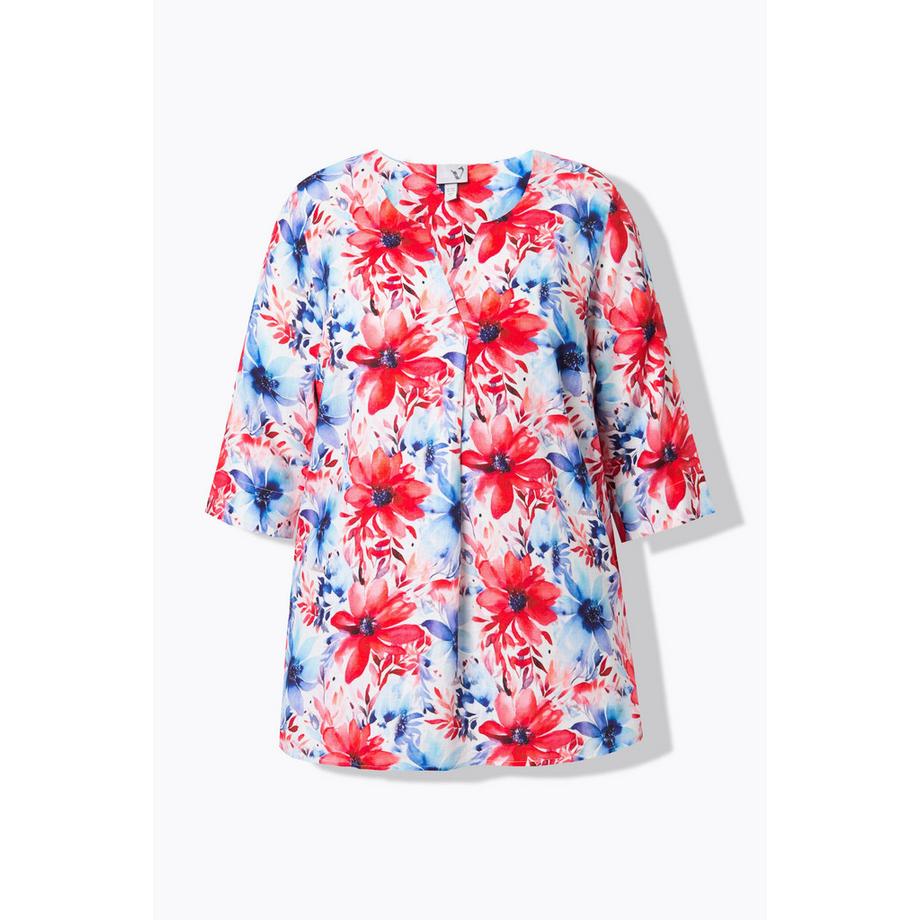 Ulla Popken Leinenmix A-Linie Tunika Bluse 3/4 Arm Floral  