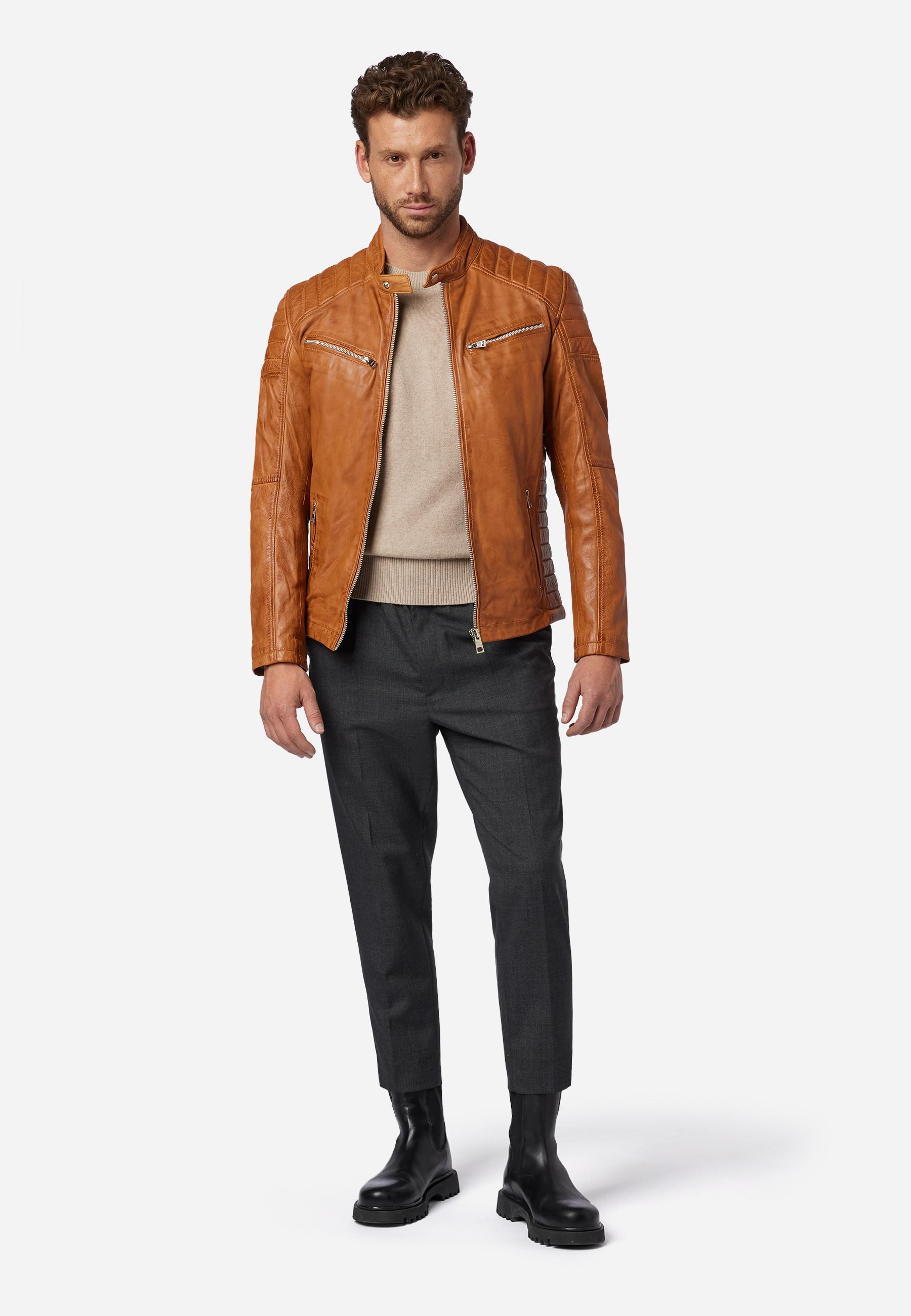 RICANO  Blouson en cuir pour homme Cooper - style motard avec col montant 