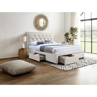 Vente-unique Letto con Cassetti 160 x 200 cm Tessuto Beige - LEOPOLD  